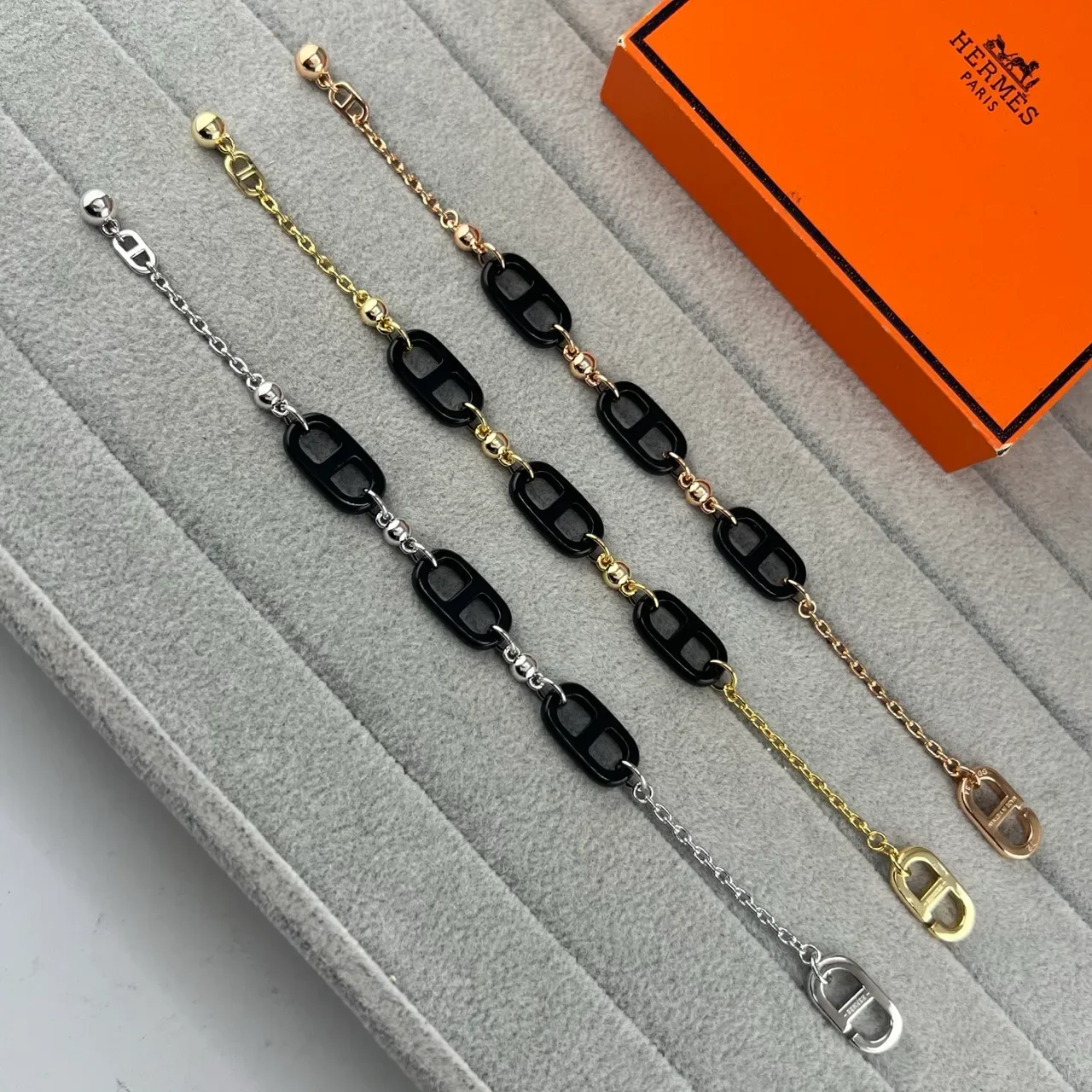 Hermès Chaine d'Ancre Bracelet Chaîne Résine et Métal Noir 7