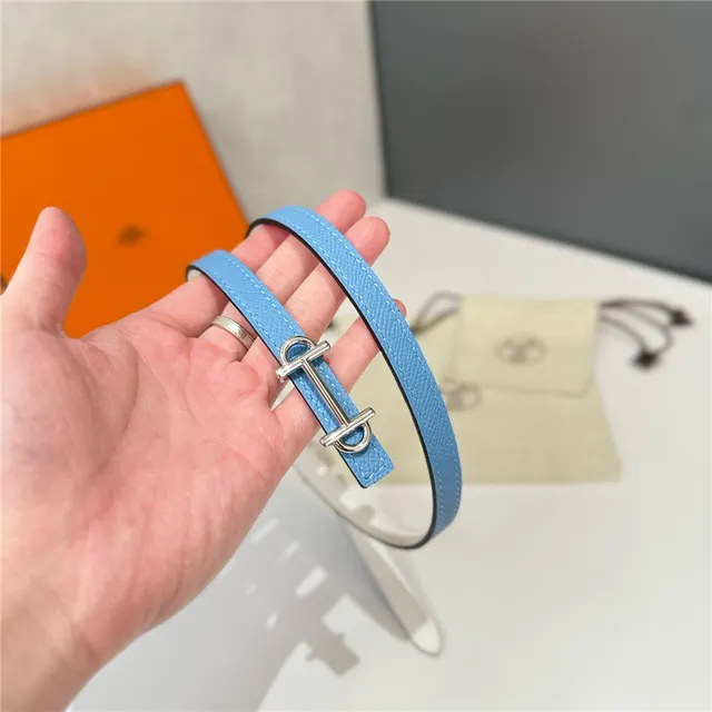 Hermès Chaîne d’Ancre White Blue Thin T-Bar Buckle Leather Belt 13