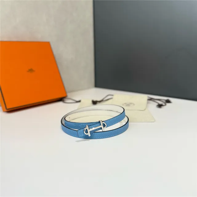 Hermès Chaîne d’Ancre White Blue Thin T-Bar Buckle Leather Belt 16