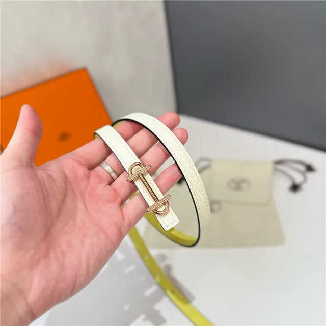 Hermès Chaîne d’Ancre White Blue Thin T-Bar Buckle Leather Belt 18