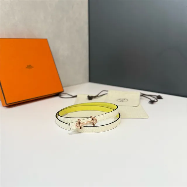 Hermès Chaîne d’Ancre White Blue Thin T-Bar Buckle Leather Belt 21
