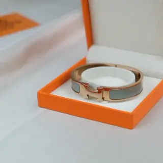 Hermès Clic H Gold Gray Rigid Bangle Closure Bracelet