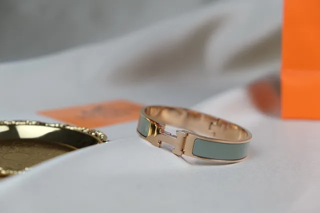 Hermès Clic H Gold Gray Rigid Bangle Closure Bracelet 2