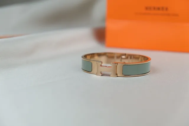 Hermès Clic H Gold Gray Rigid Bangle Closure Bracelet 3