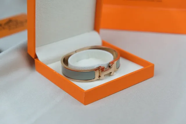 Hermès Clic H Gold Gray Rigid Bangle Closure Bracelet 4