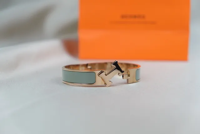 Hermès Clic H Gold Gray Rigid Bangle Closure Bracelet 5