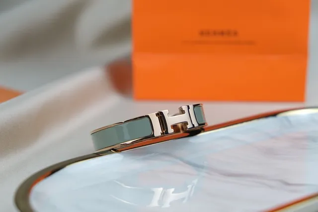 Hermès Clic H Gold Gray Rigid Bangle Closure Bracelet 7