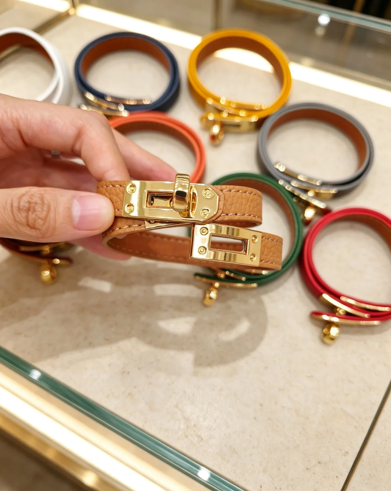 Hermès Collier de Chien Multicolor Beige Coiled Single-Wrap Leather Bracelet 9