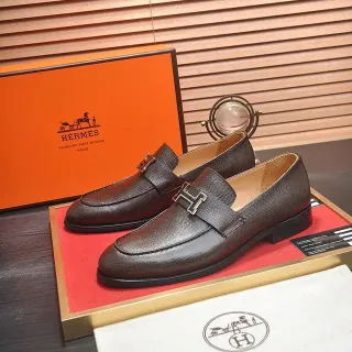 Hermès Constance Loafer Brown Pebbled Leather H-Buckle Loafers