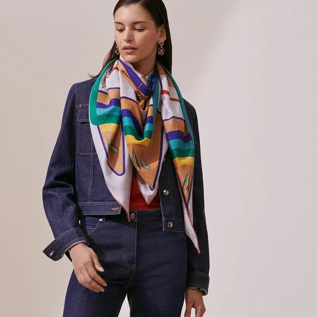 Hermès Geometric Multicolor Double-Sided Silk Scarf 3