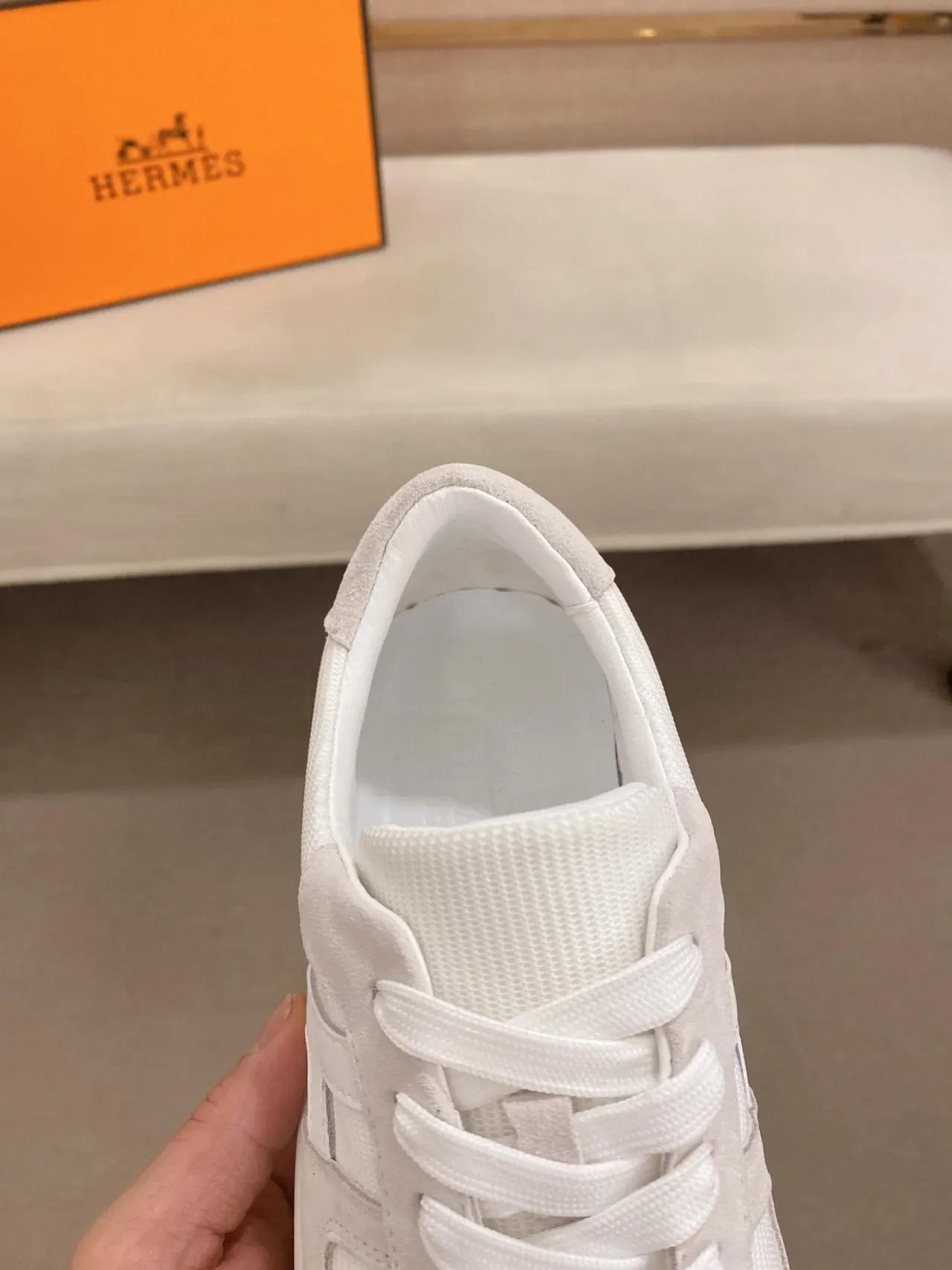Hermès H Cut Off-White Suede and Textile Lifestyle Sneaker 6