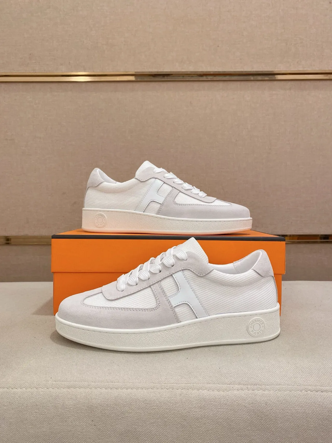 Hermès H Cut Off-White Suede and Textile Lifestyle Sneaker 7
