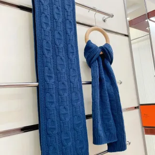 Hermès H Link Cable-Knit وشاح كشمير أزرق بحري