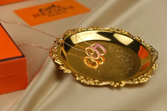Hermès H Necklace Pink Enamel Rose Gold-Tone Chain Necklace 3