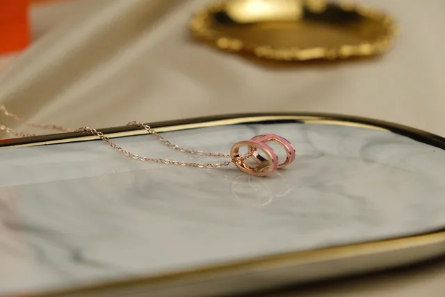 Hermès H Necklace Pink Enamel Rose Gold-Tone Chain Necklace 4
