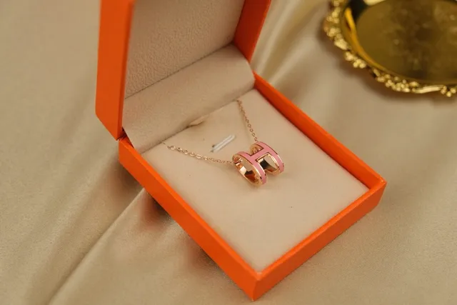 Hermès H Necklace Pink Enamel Rose Gold-Tone Chain Necklace 6