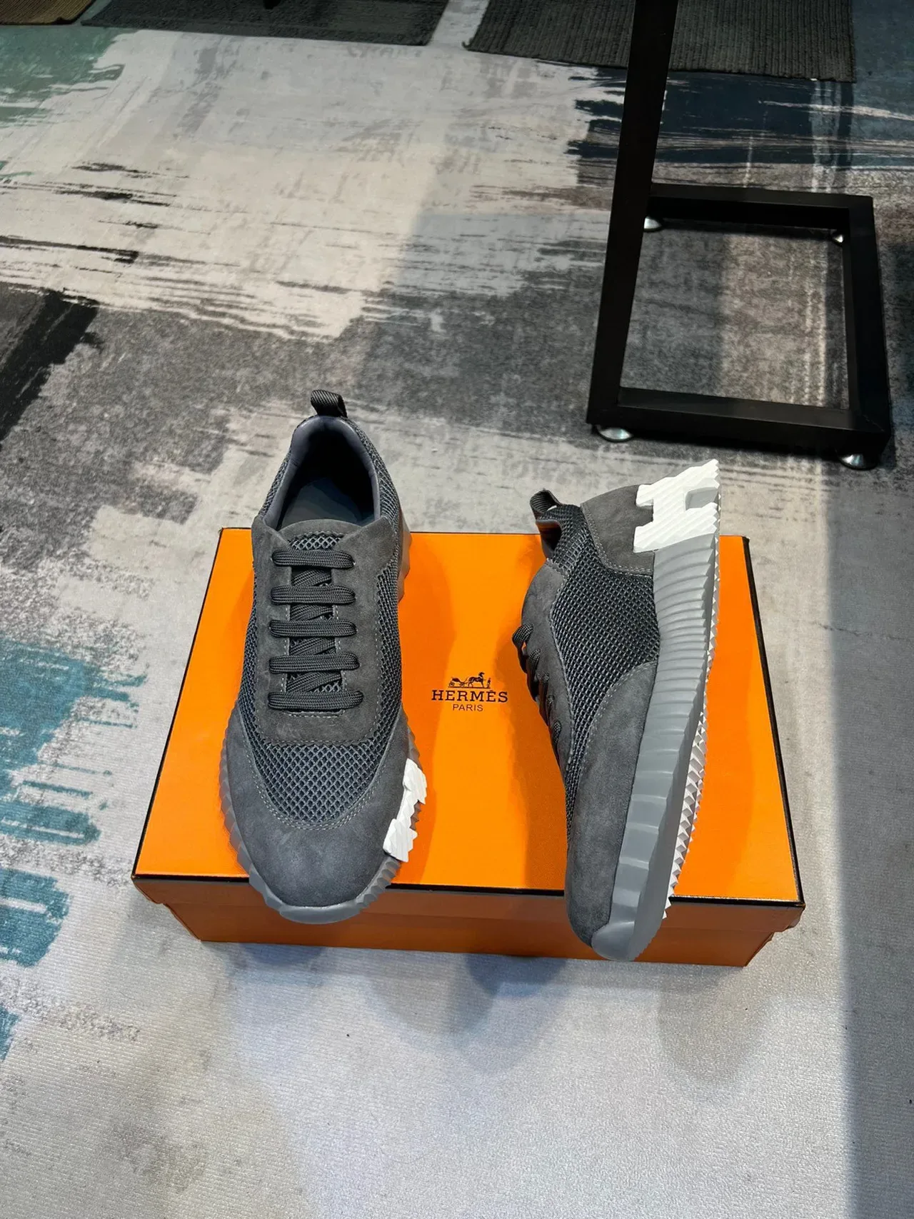 Hermès H-Ride Gray Mesh-Suede Lifestyle Sneakers 2
