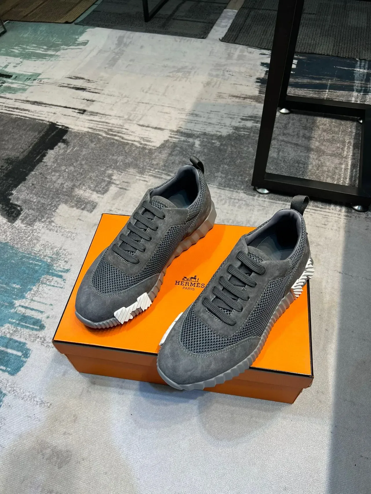 Hermès H-Ride Gray Mesh-Suede Lifestyle Sneakers 6