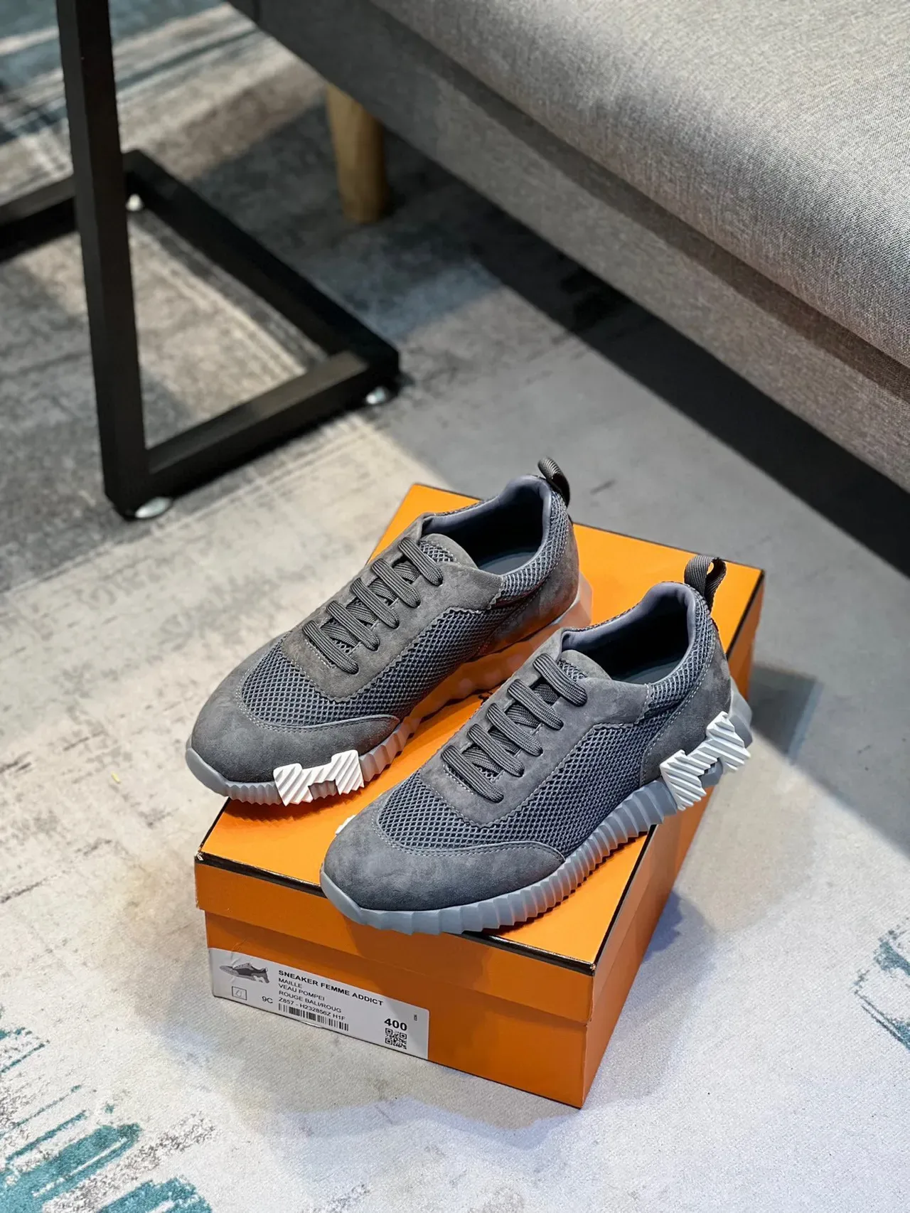 Hermès H-Ride Gray Mesh-Suede Lifestyle Sneakers 7