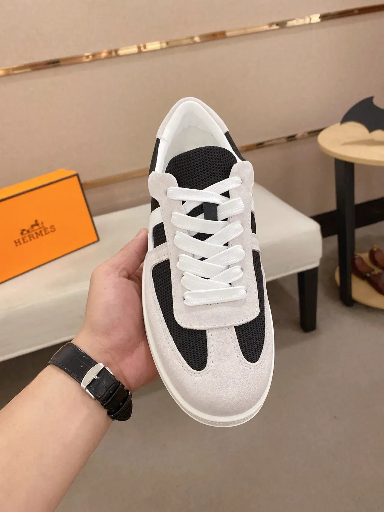 Hermès H-Sneaker Gray Black White Lifestyle Sneakers 2