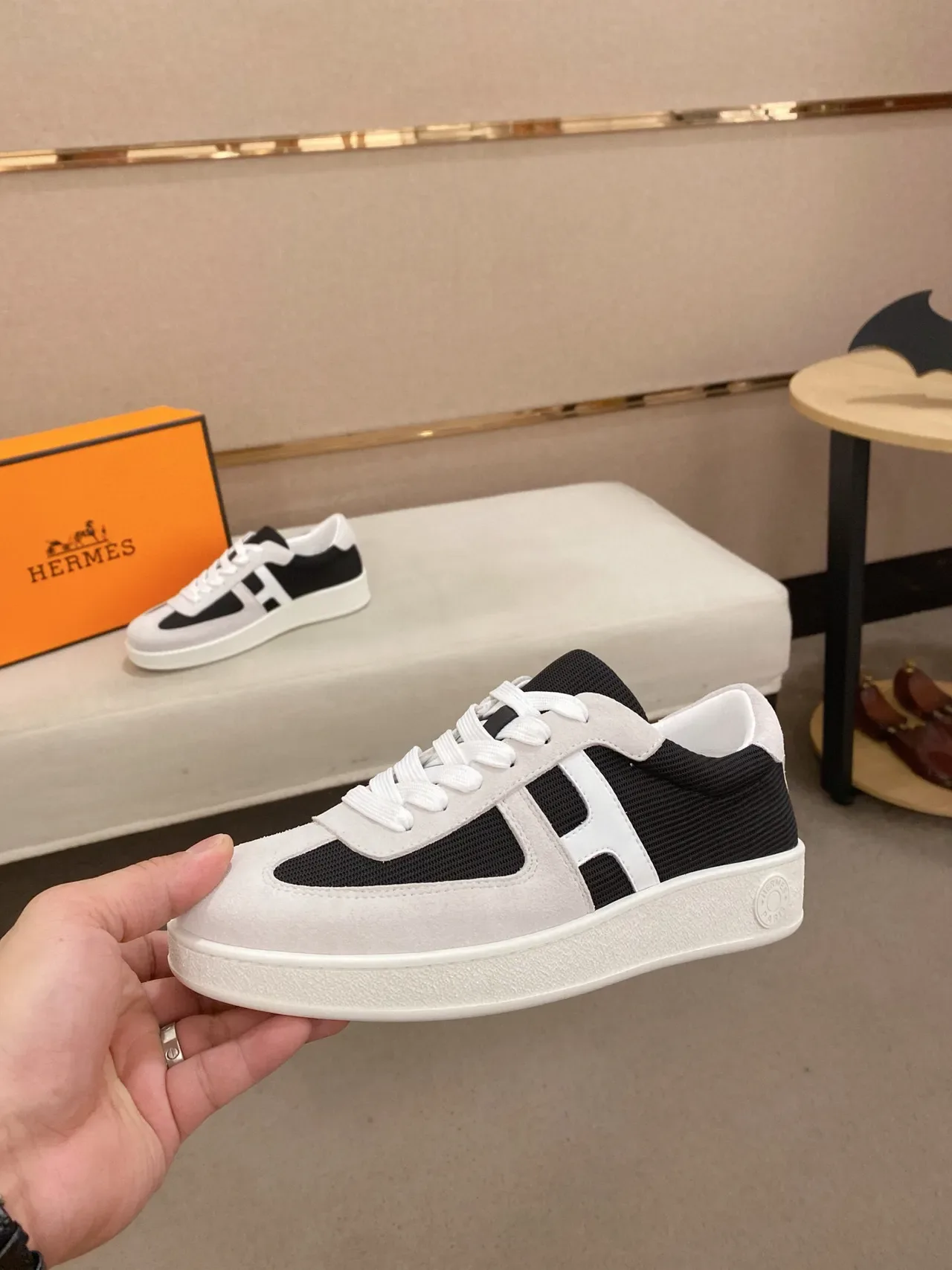 Hermès H-Sneaker Gray Black White Lifestyle Sneakers 3