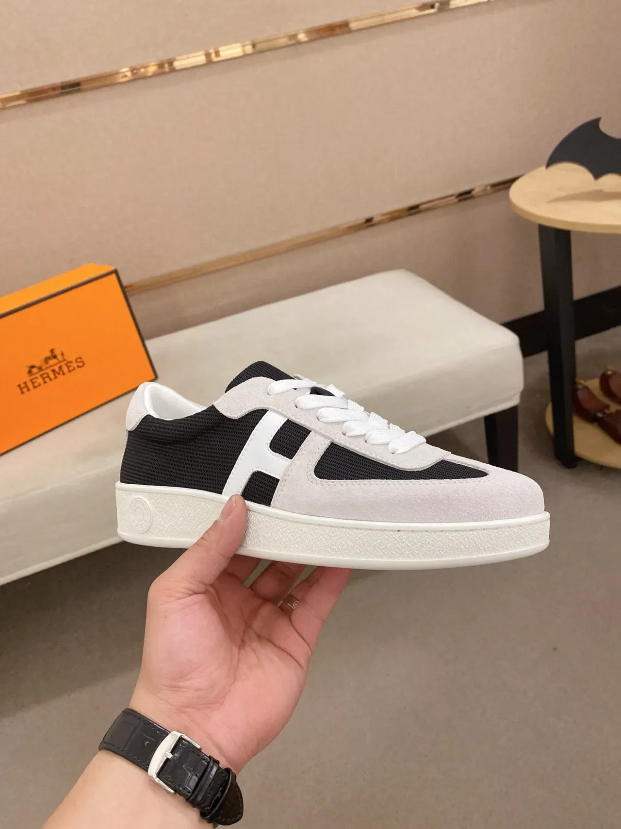 Hermès H-Sneaker Gray Black White Lifestyle Sneakers 4