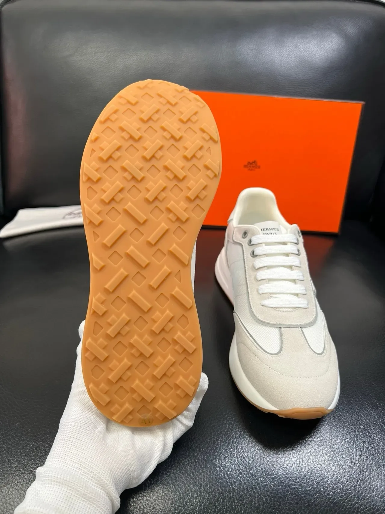 Hermès H Sneaker Light Gray and White Lifestyle Sneakers 2