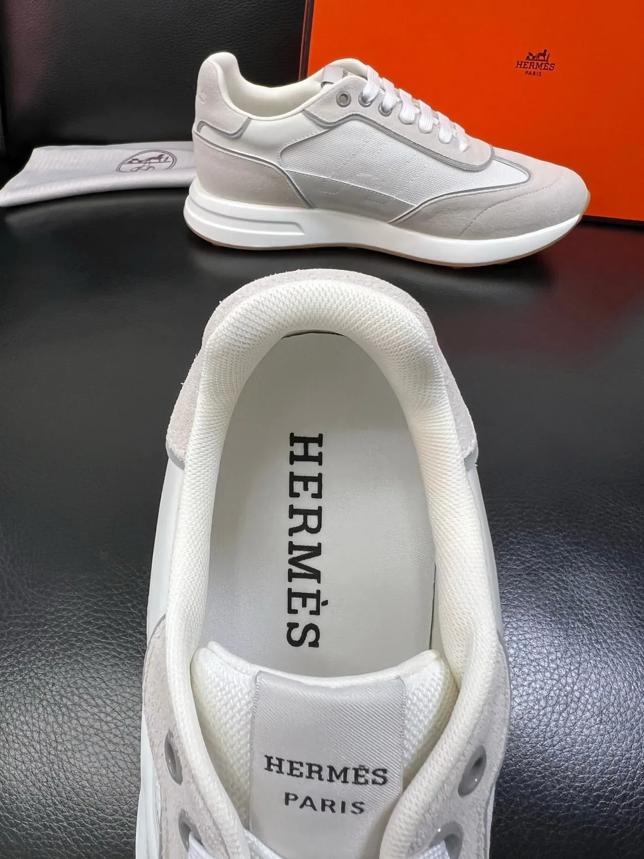 Hermès H Sneaker Light Gray and White Lifestyle Sneakers 4
