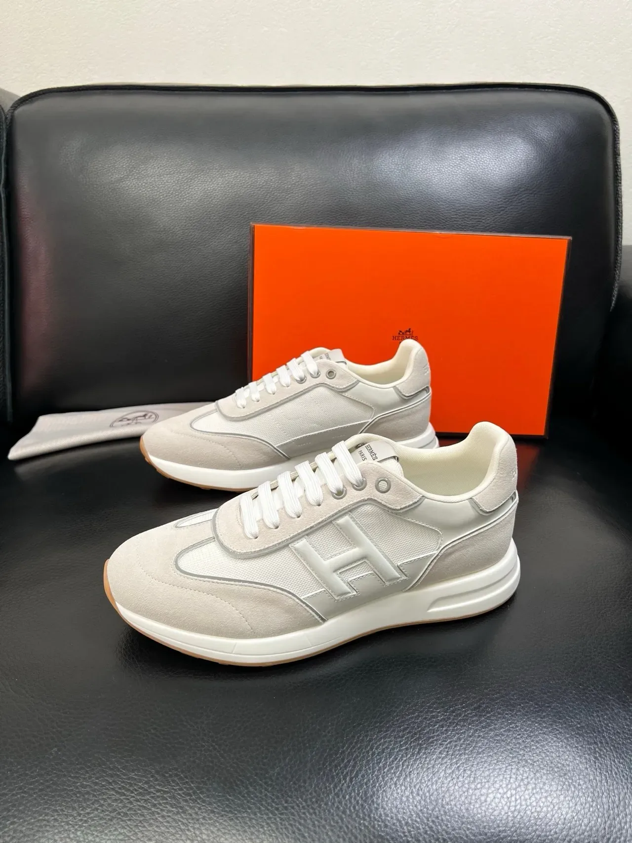 Hermès H Sneaker Light Gray and White Lifestyle Sneakers 5
