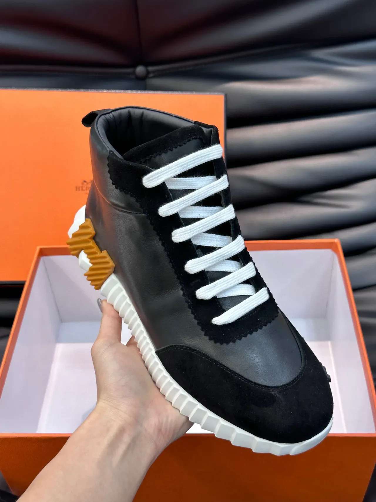 Hermès Hiker Black and White High-Top Lifestyle Sneakers 3