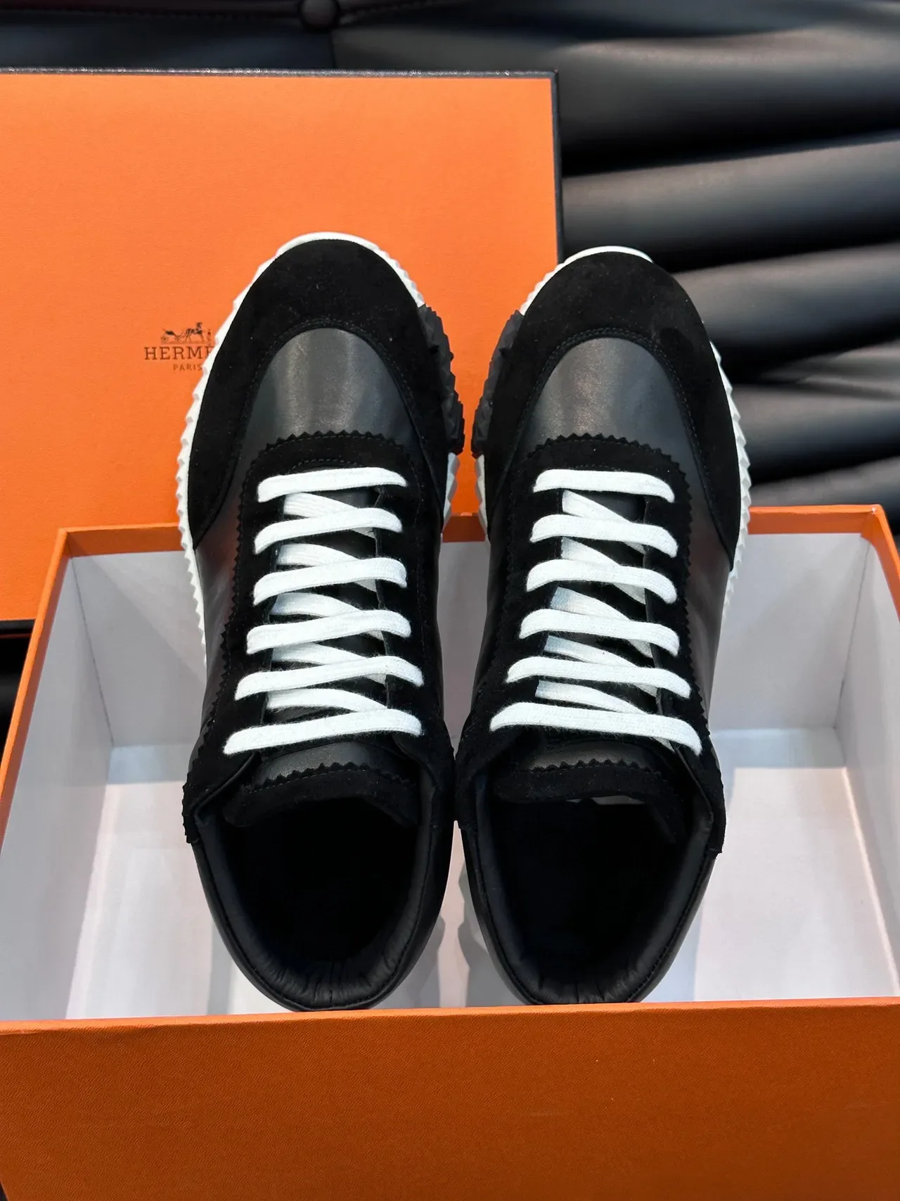 Hermès Hiker Black and White High-Top Lifestyle Sneakers 4