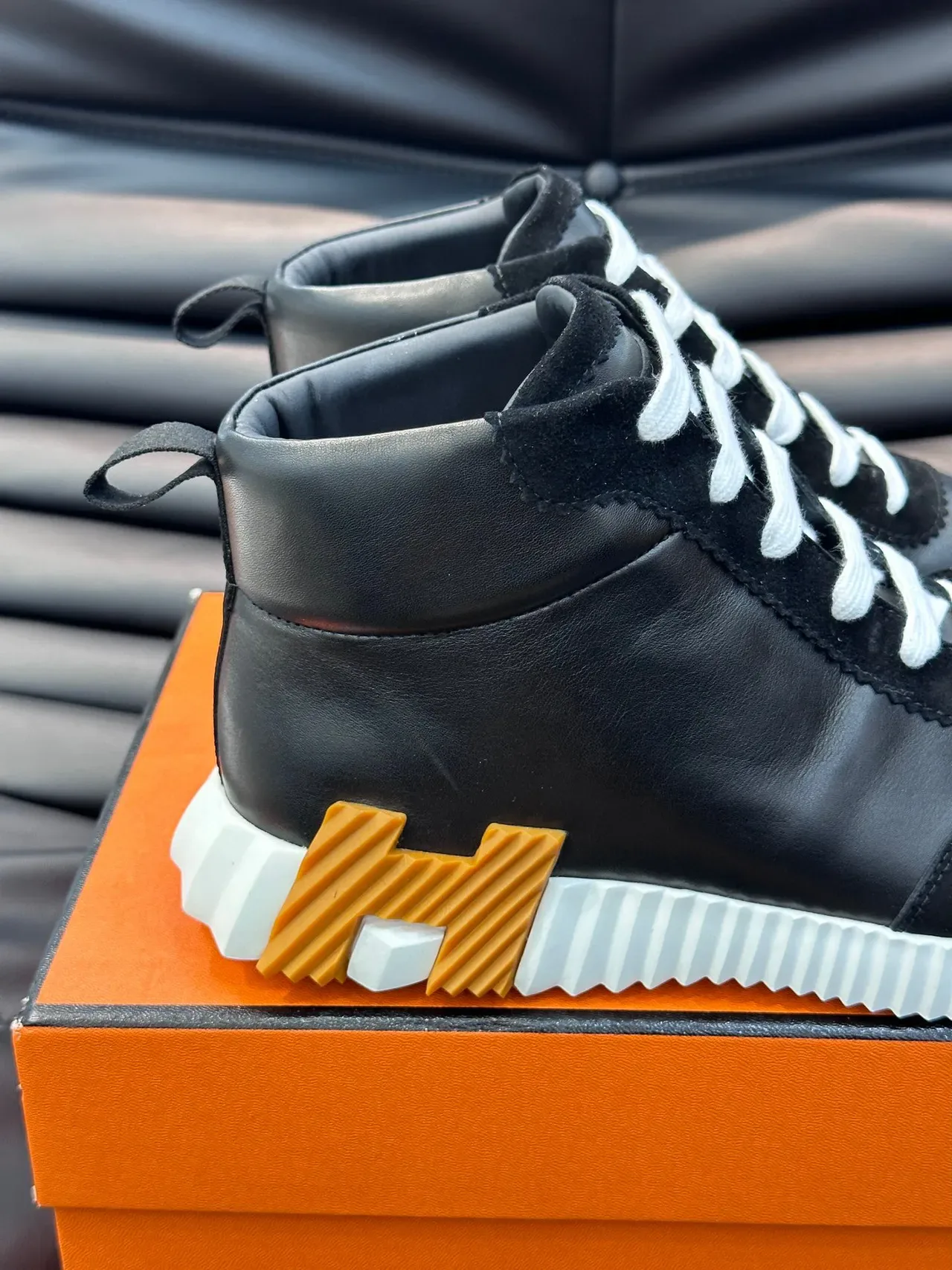 Hermès Hiker Black and White High-Top Lifestyle Sneakers 6