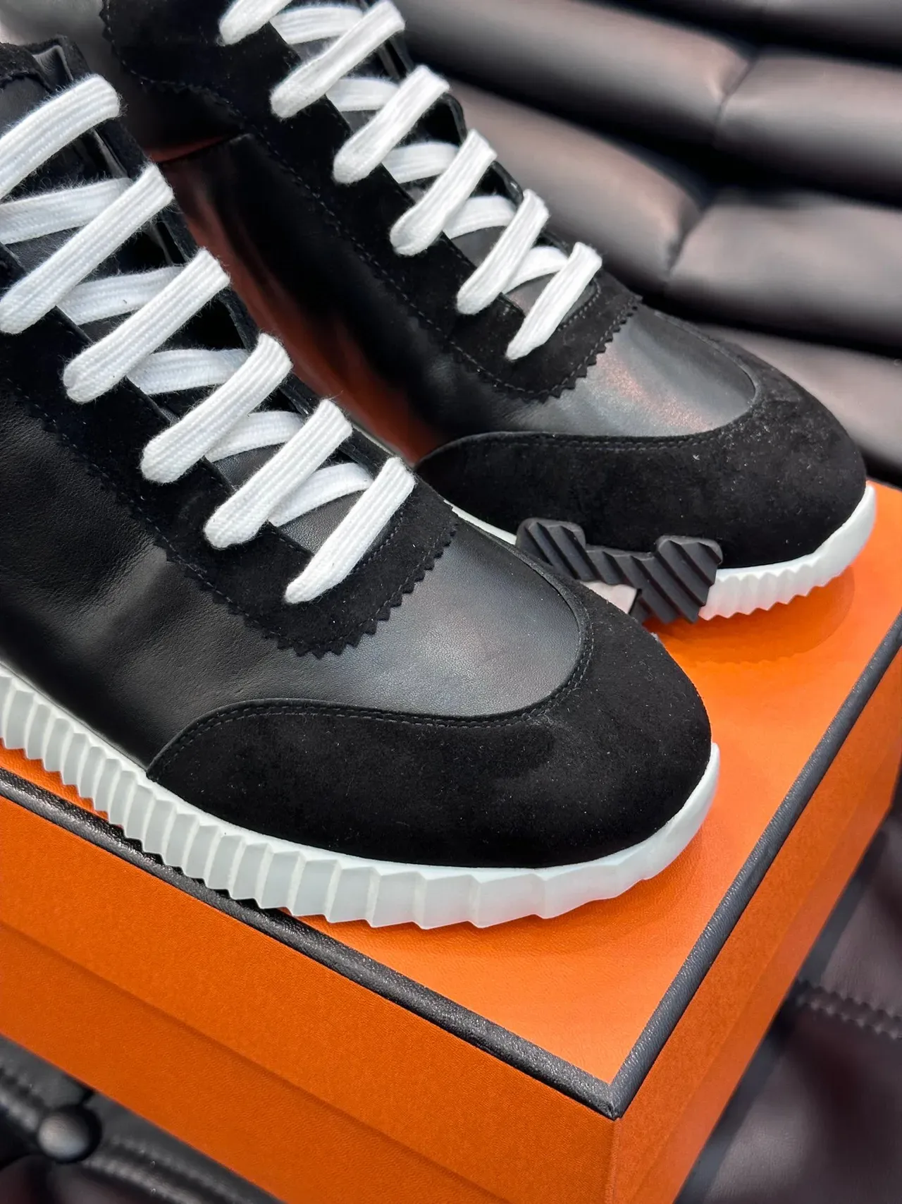 Hermès Hiker Black and White High-Top Lifestyle Sneakers 7