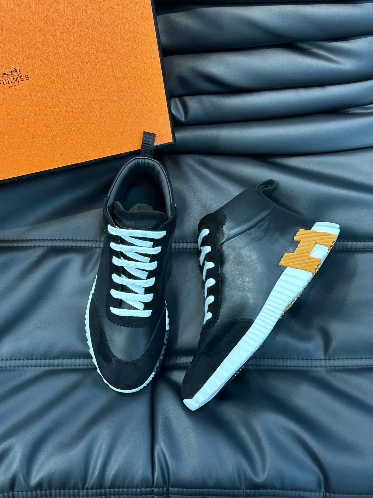 Hermès Hiker Black and White High-Top Lifestyle Sneakers 8