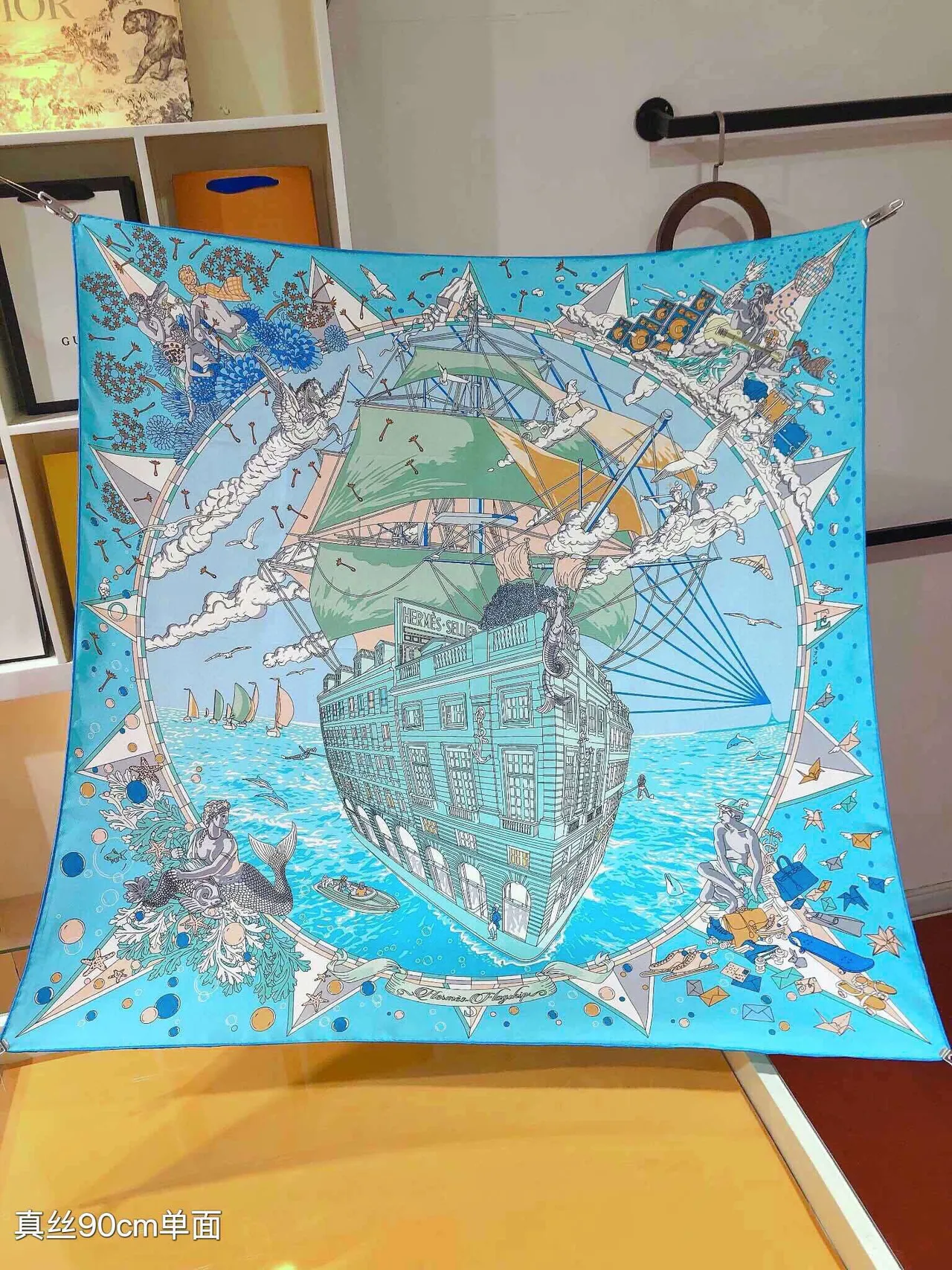 Hermès Illustrated Print Light Blue Silk Scarf 4