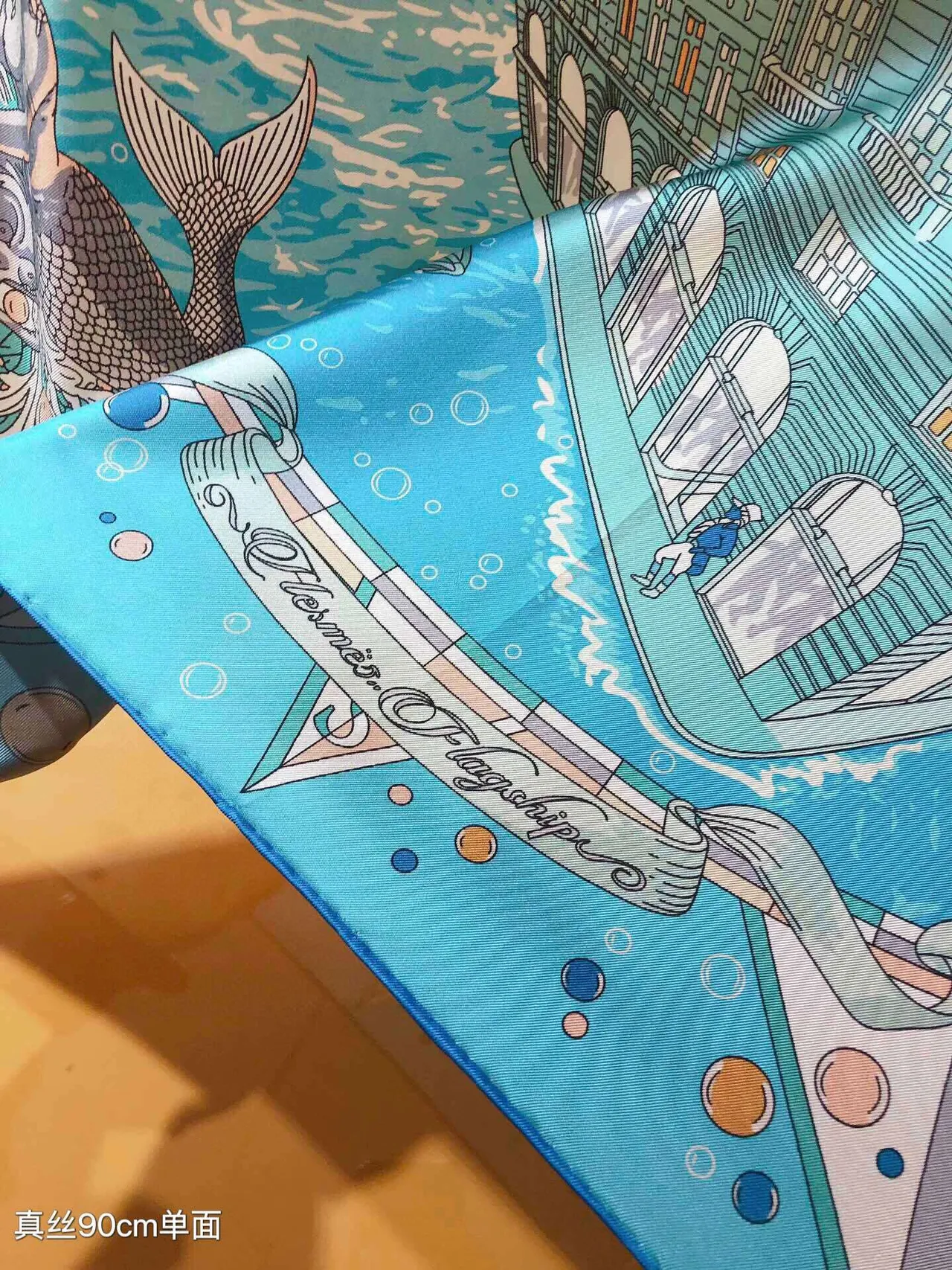 Hermès Illustrated Print Light Blue Silk Scarf 5