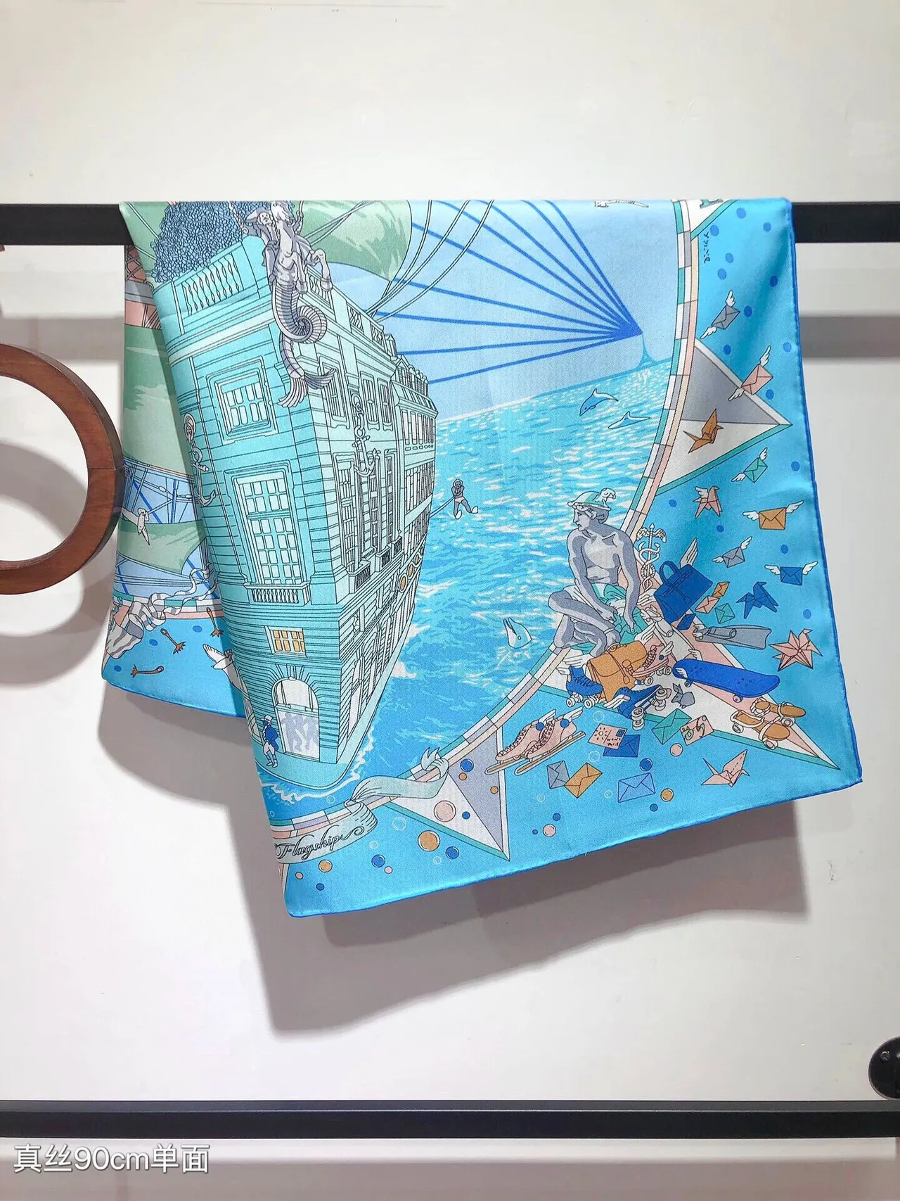 Hermès Illustrated Print Light Blue Silk Scarf 8
