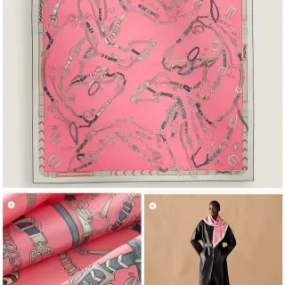 Hermès Les Crevages de Chamane गुलाबी रेशम स्कार्फ