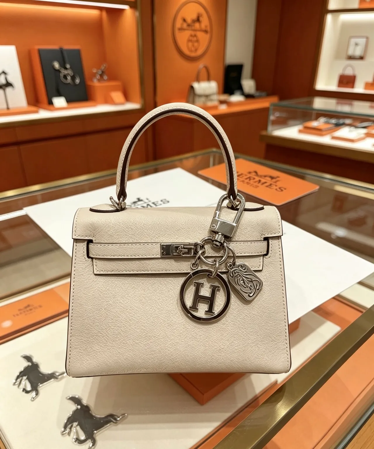Hermès Multi-Charm Keychain Silver Black Polished Metal Assembly Bracelet 5