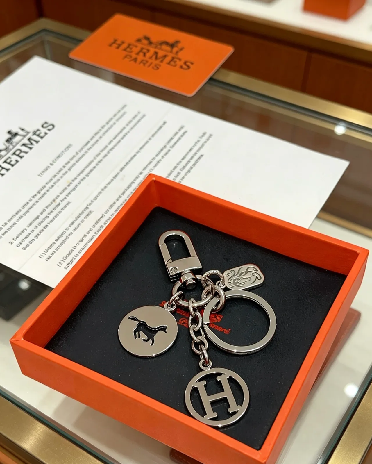 Hermès Multi-Charm Keychain Silver Black Polished Metal Assembly Bracelet 6