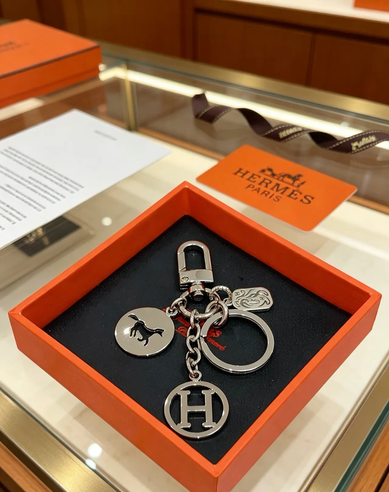 Hermès Multi-Charm Keychain Silver Black Polished Metal Assembly Bracelet 7