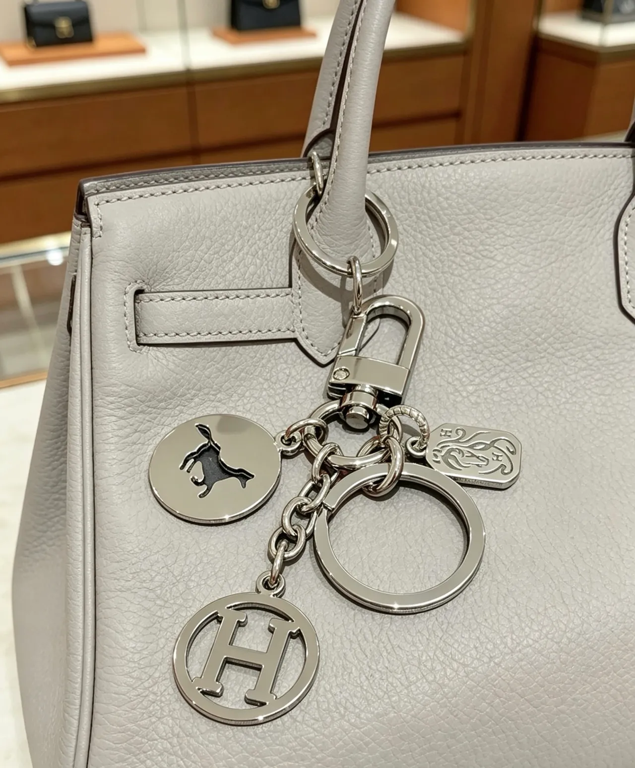 Hermès Multi-Charm Keychain Silver Black Polished Metal Assembly Bracelet 8