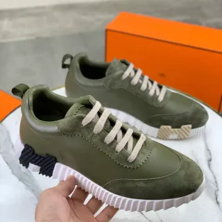 Hermès Olive Green Leather-Suede Lifestyle Sneakers