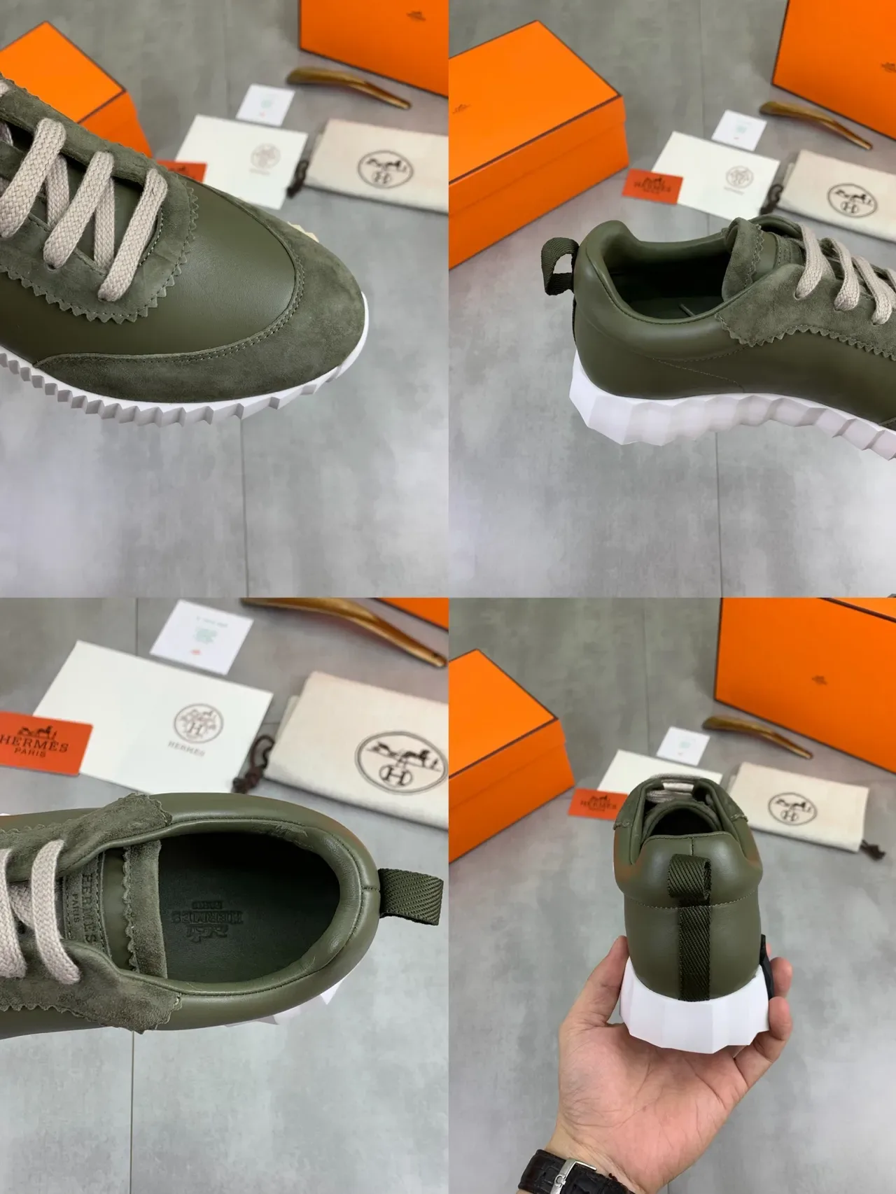 Hermès Vert Olive Cuir-Suede Lifestyle Sneakers 2