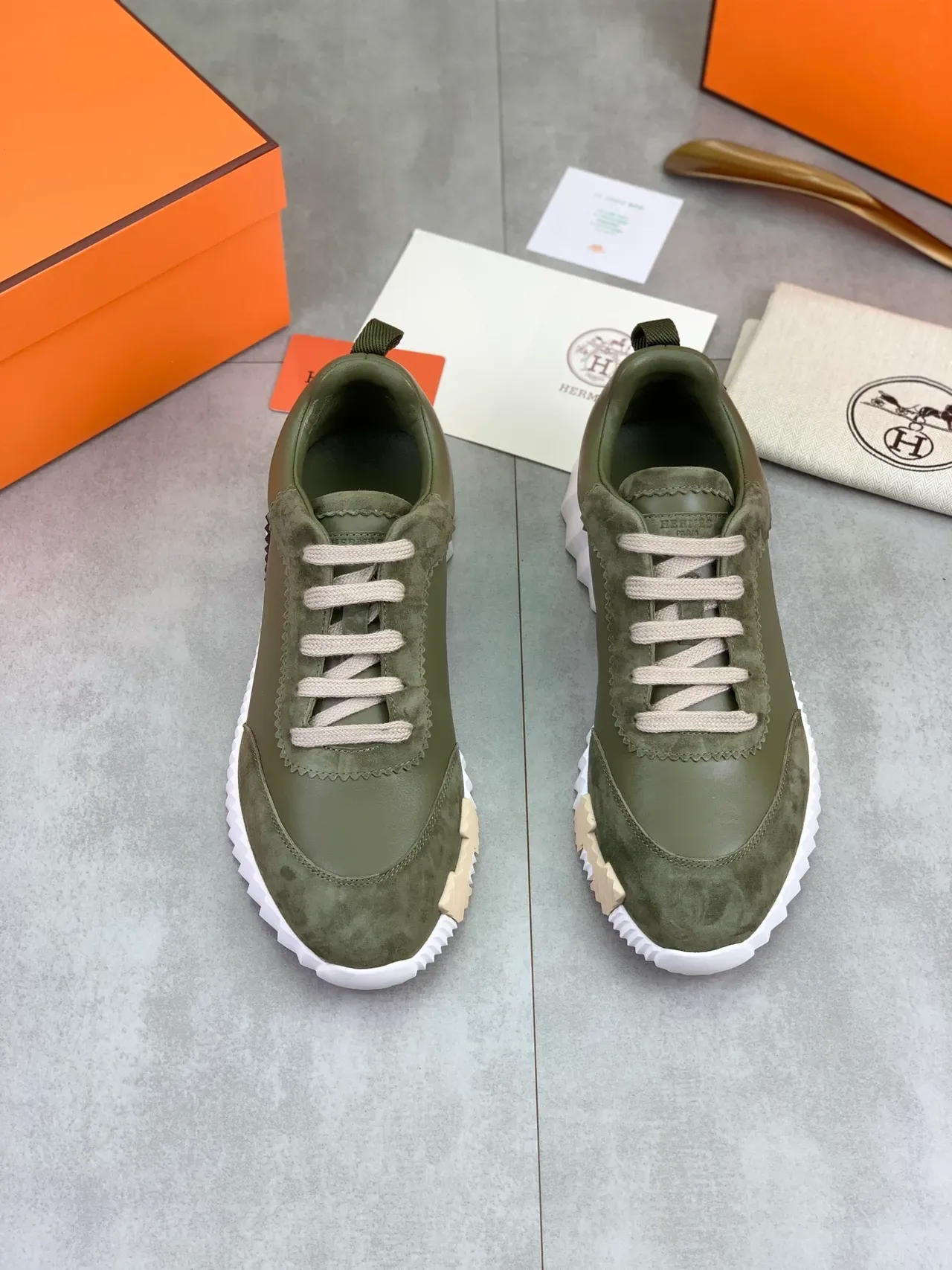 Hermès Vert Olive Cuir-Suede Lifestyle Sneakers 4