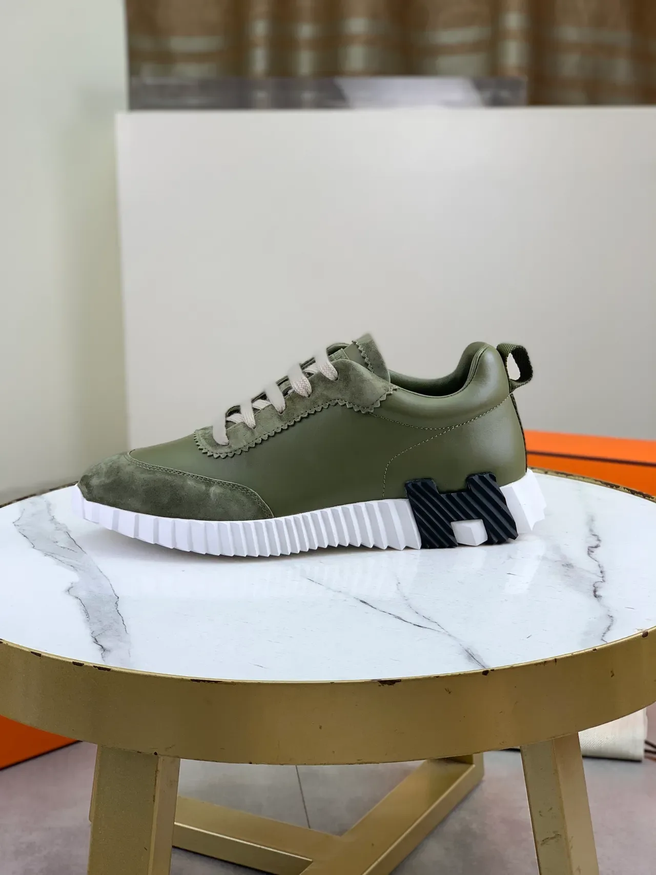 Hermès Vert Olive Cuir-Suede Lifestyle Sneakers 5