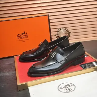 Hermès Oran Mocasin Negro Cuero H-Buckle