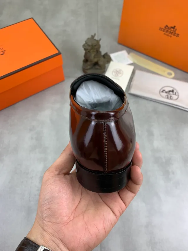 Hermès Oran Brown Patent Leather H-Buckle Loafer 3