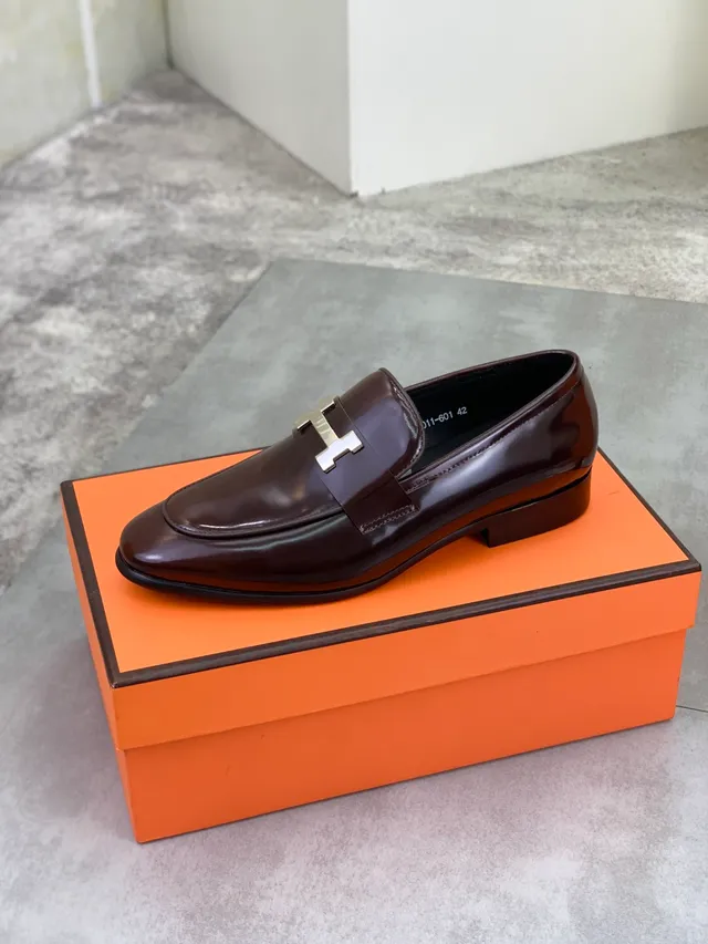 Hermès Oran Brown Patent Leather H-Buckle Loafer 4