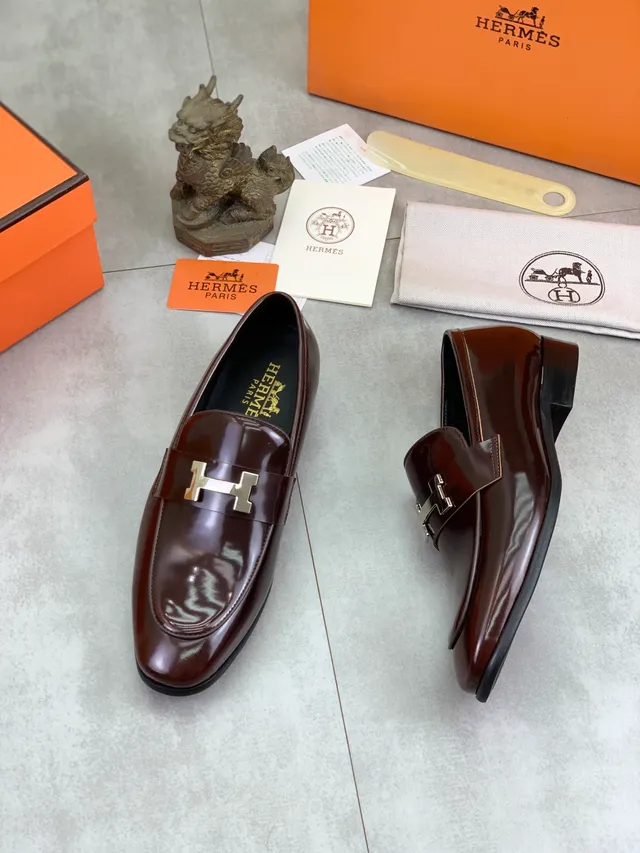 Hermès Oran Brown Patent Leather H-Buckle Loafer 5